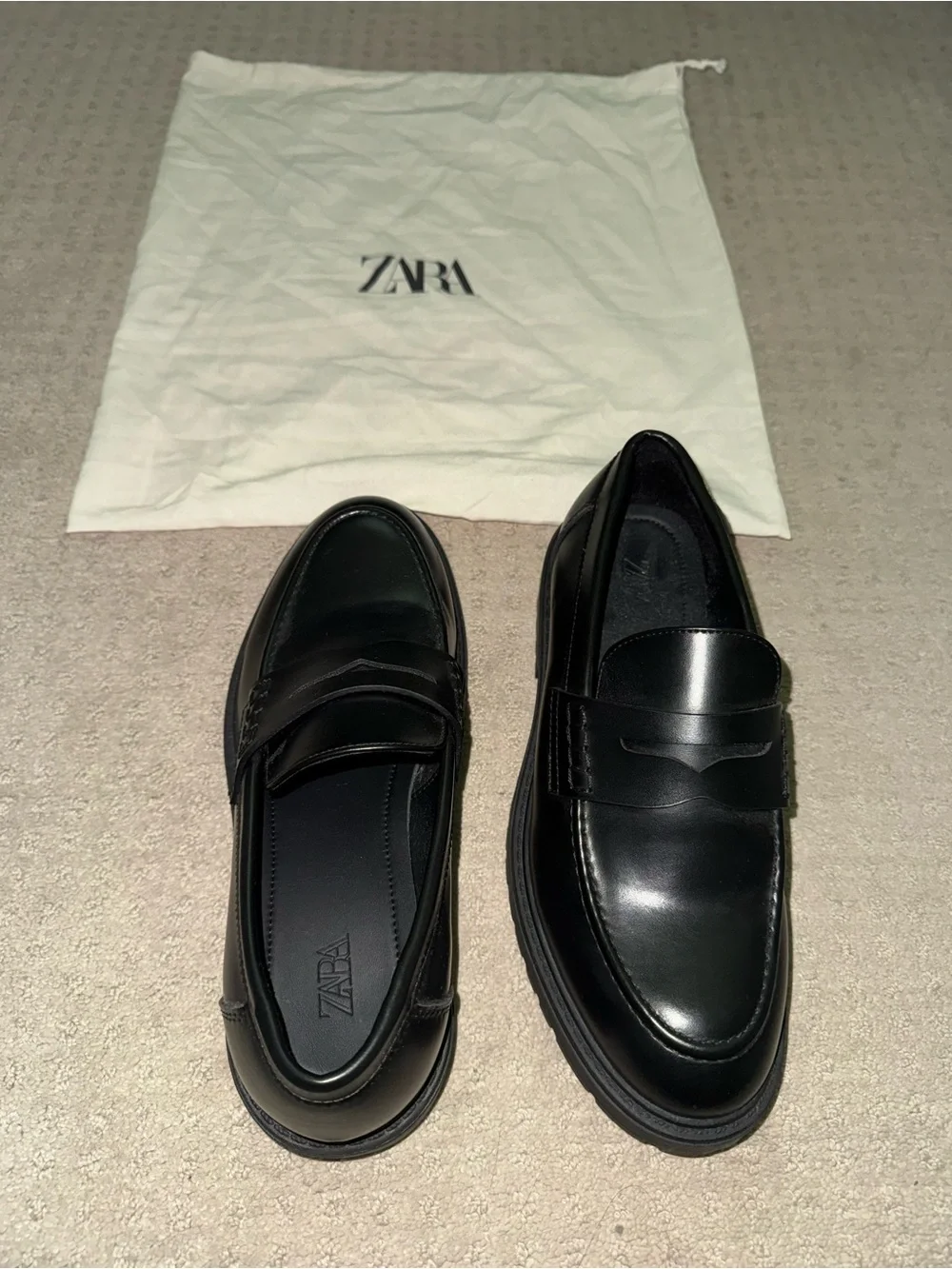 Zara Black Leather Penny Loafers